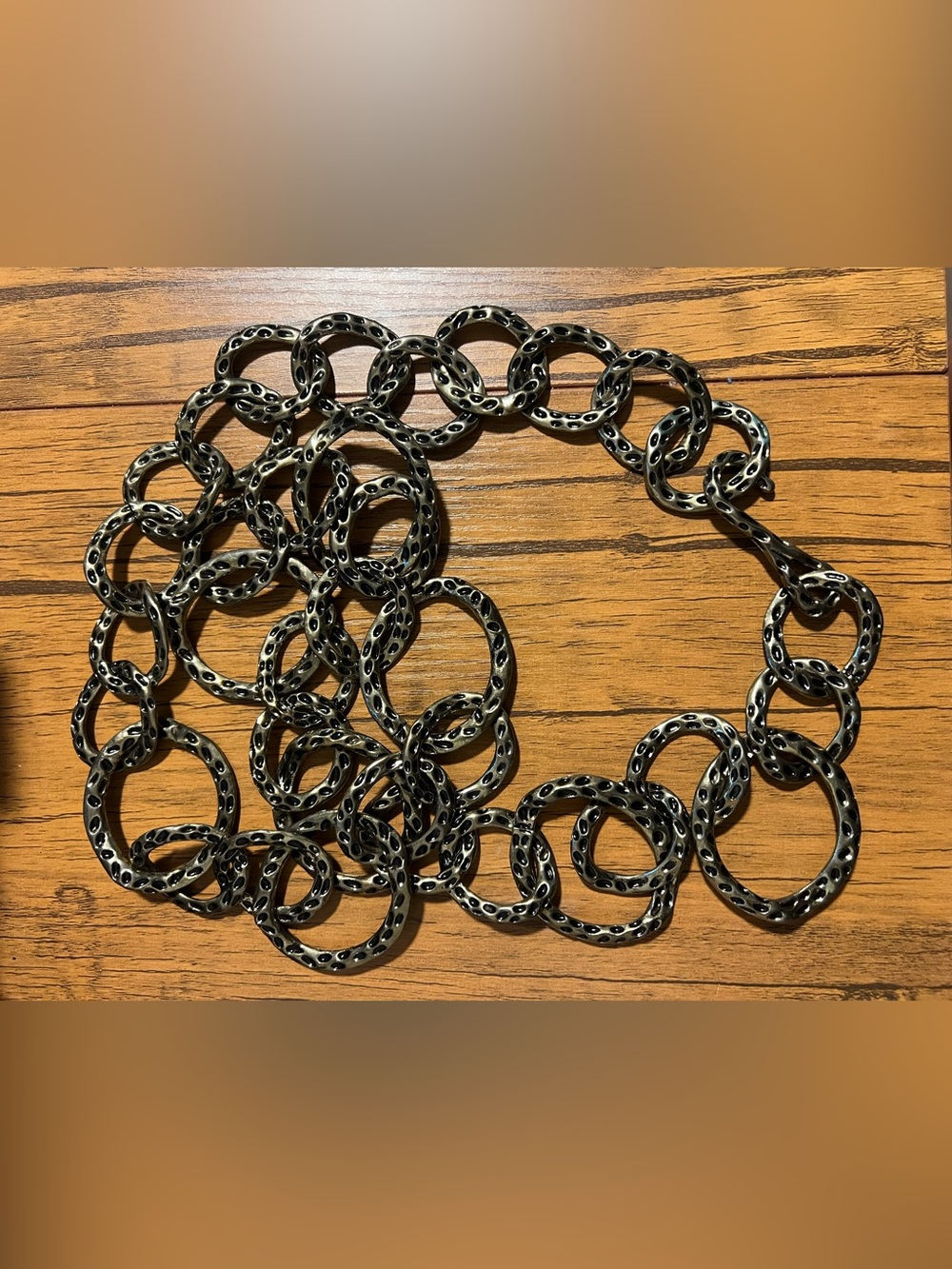90s/Y2K Style Metal Chain Loop Belt Brass Colored W/Hook Closure-Appx 45” / XL